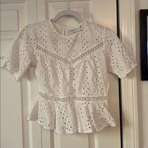 Peplum white eyelet top